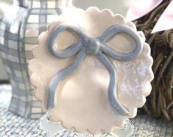 Scalloped Bow Plate in Blue or Pink - Hand Built Pottery