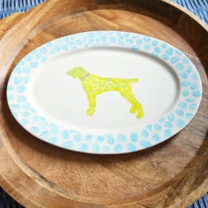 Handpainted Green Pointer Dog Platter 15&quot;