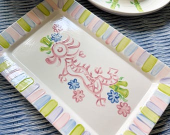 Handpainted Mahjong Serving Platter 15” Rectangle