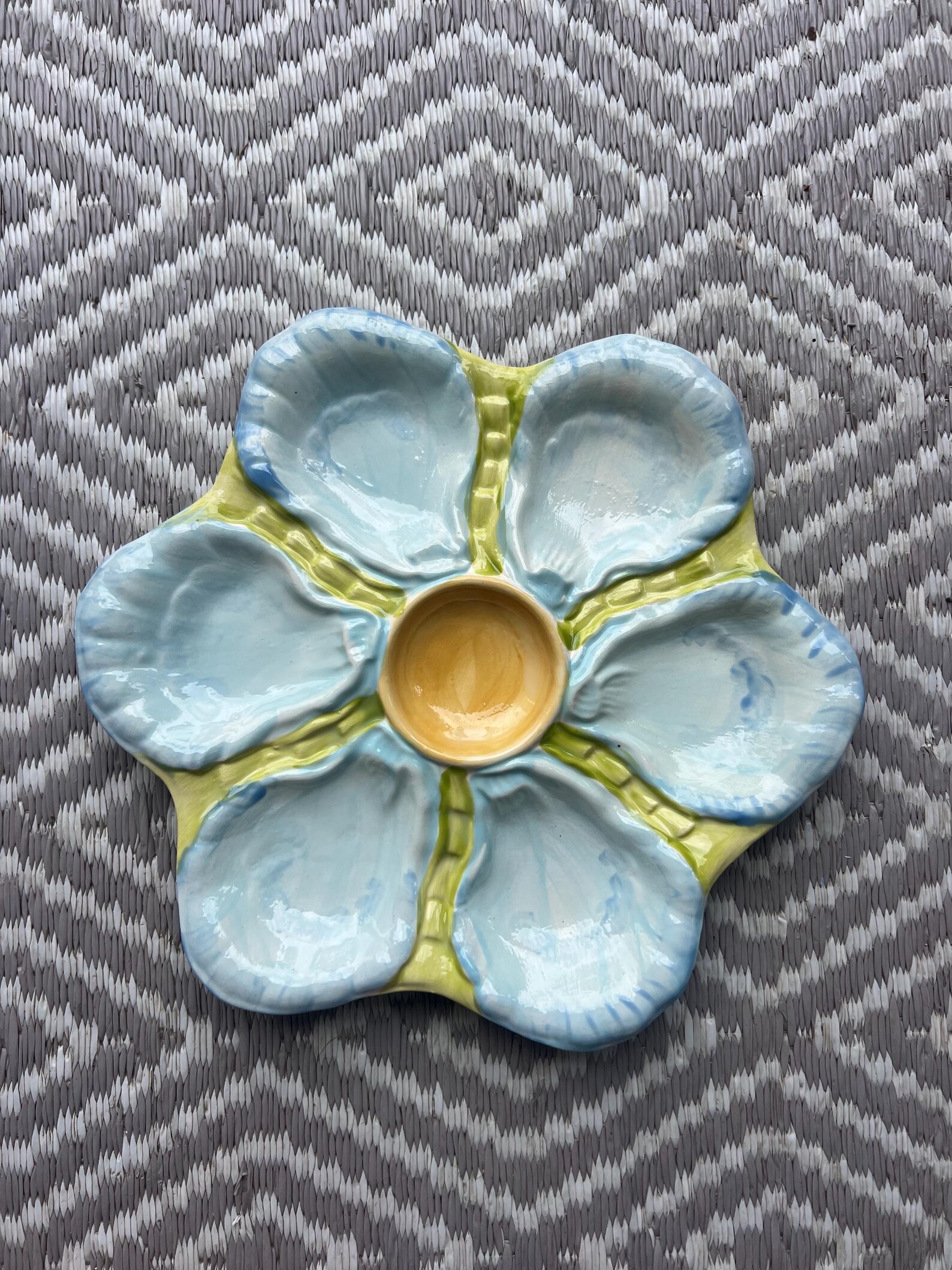 Hand Painted Cast Oyster Plate - Blue, Green and Yellow - Etsy