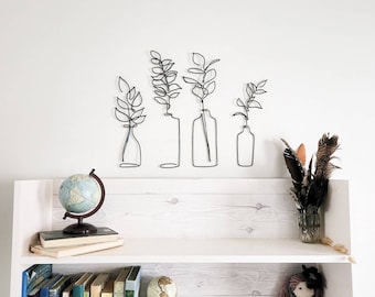 Wire flowers in vase art - Handmade wire art | metal flowers, botanical decor, wire wall art, boho decor, wire floral, garden decor,