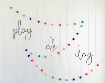 play all day - wire words |let's play sign, playroom decor, playroom sign, play sign, kid's room decor, child room decor, bedroom decor|