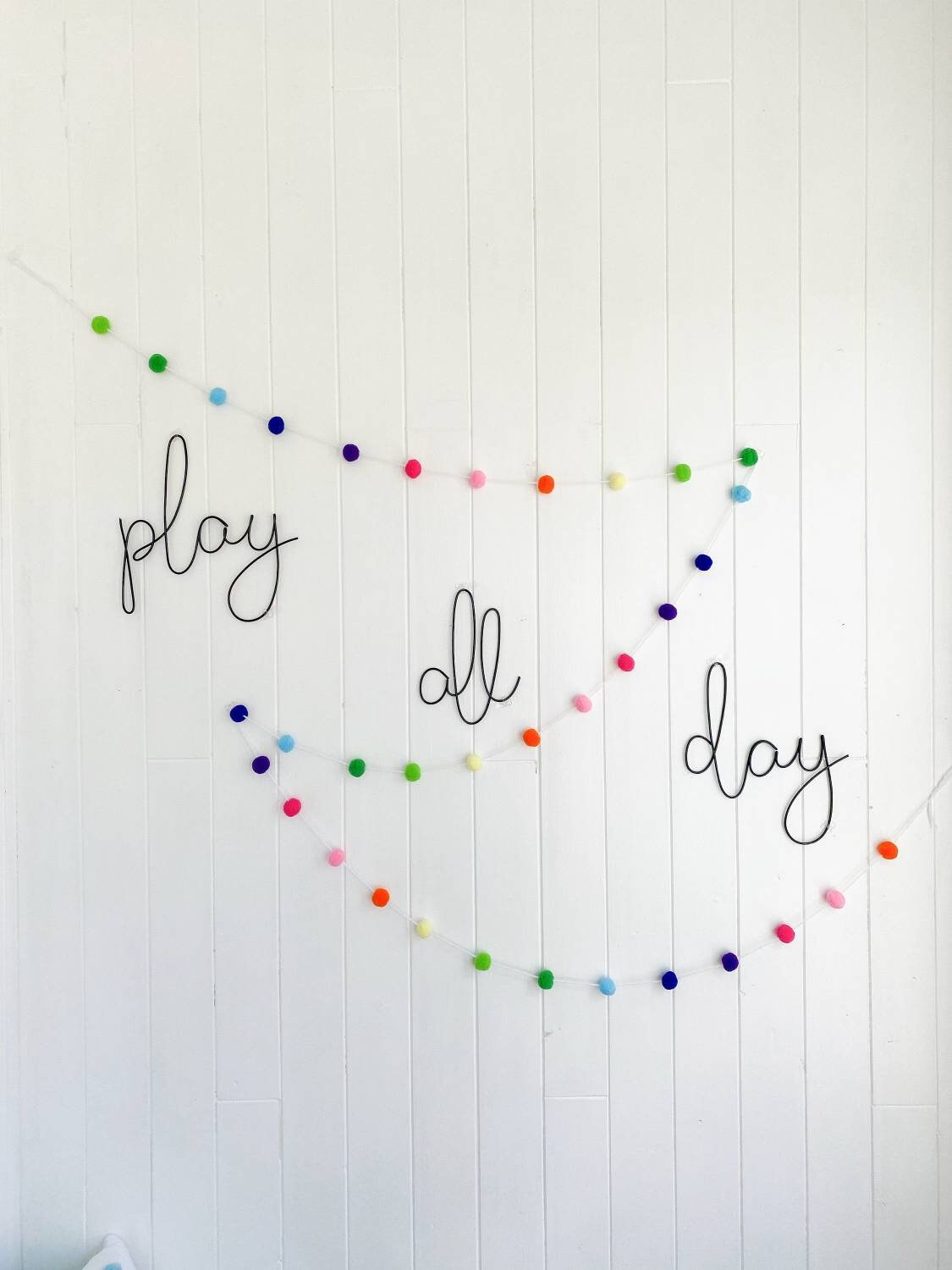play all day - wire words |let's play sign, playroom decor, playroom sign, play sign, kid's room decor, child room decor, bedroom decor|