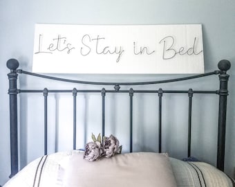 Wire words 'Let's stay in bed' - Handmade [wire art- wire sign- wire writing- wall art- door sign- housewarming- anniversary- bedroom sign]|