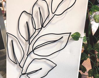 Handmade Wire Leaf Art – 12x16 Botanical Canvas Wall Hanging, Modern Nature Decor