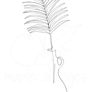 Fern line art hand drawn plant palm leaf print, tropical leaf, pitcher print, flowers in pitcher, botanical artwork, boho art image 3