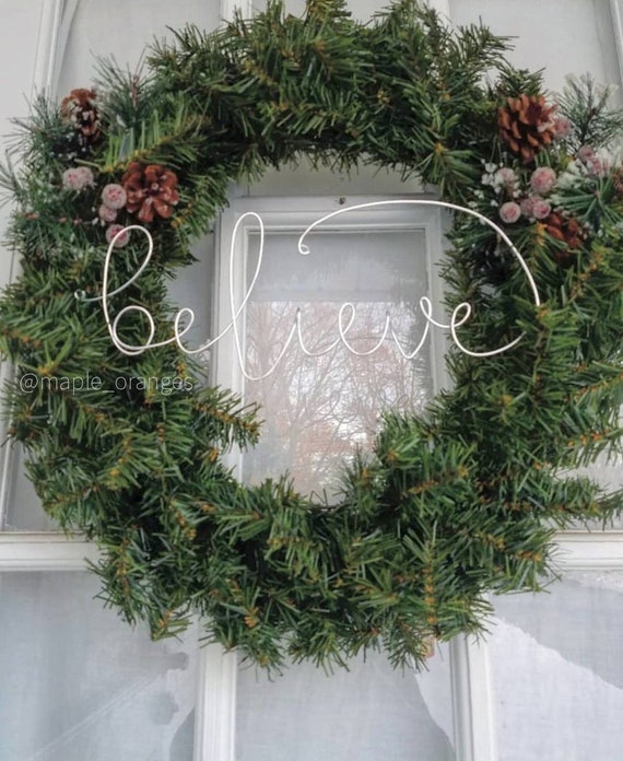 believe wreath decor  | wire words - wire sign- Holiday decor-Christmas decor- wreath words- christmas mantle decor- christmas garland|