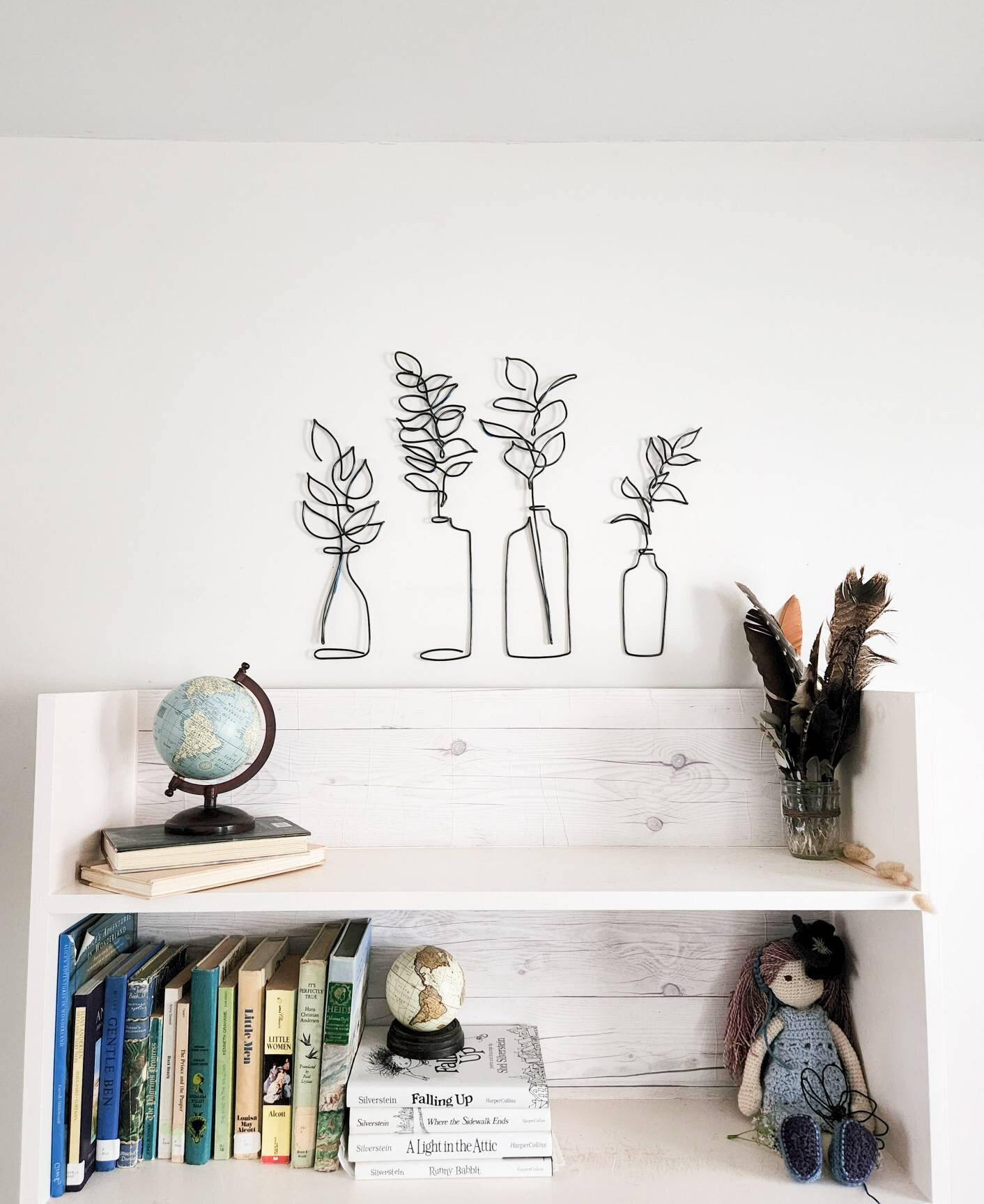 Wire flowers in vase art - Handmade wire art | metal flowers, botanical decor, wire wall art, boho decor, wire floral, garden decor,