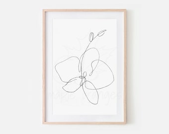 Orchid ink sketch - hand drawn plant printable | minimalist abstract plant, orchid design, orchid poster, flower contour, spa art