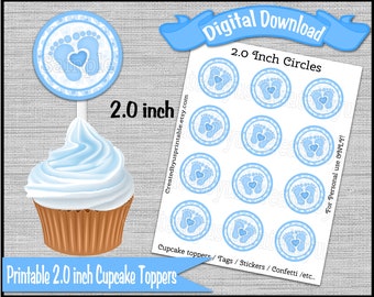 Instant Download Polka Dots Circles Printable Template Blue and Silver Confetti DIY Circle Tag Party Sticker Cupcake Toppers Editable