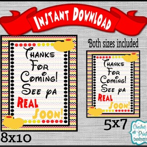 Printable Mickey Mouse 8x10 and 5x7 Thanks for coming Signs Mickey Signs Mickey birthday party sign Digital Download Diy INSTANT DOWNLOAD