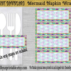 INSTANT DOWNLOAD Mermaid scales Napkin wraps Birthday Decorations Mermaid baby shower napkin bands Paper napkin ring holder Digital Download