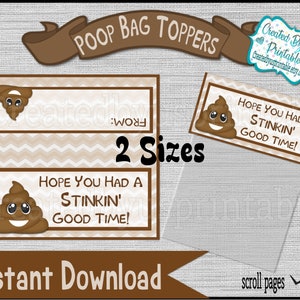 Poop emoji Bag Toppers Poop Emoji Birthday Party Treat toppers Over the Hill favors Holy Crap you're old Stinkin good time Digital Download