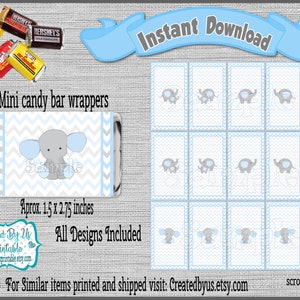 INSTANT DOWNLOAD Baby Elephant candy bar sticker Boy elephant Baby shower decoration candy bar wrapper candy bar wraps Digital Download Diy