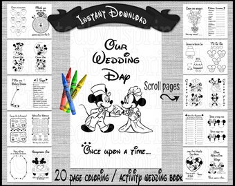 Mickey and Minnie Wedding Coloring Book Children's Activity Book 20 Pages Wedding Table Activities Kids Reception coloring book Favors