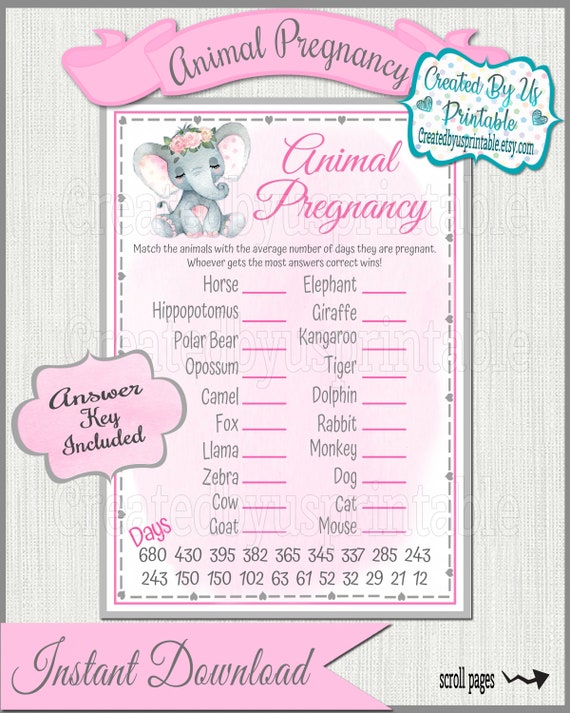 Elephant Baby Shower Game Animal Pregnancy Game Animal - Etsy Elephant Baby Shower Game Animal Pregnancy Game Animal - Etsy