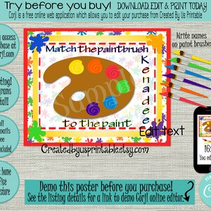 EDITABLE Pin paintbrush on the Paint game INSTANT DOWNLOAD Art birthday party game Artist party Printable digital download Diy 16x20 Corjl