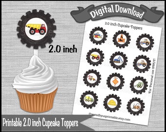 Construction cupcake toppers Birthday Party 2.0 inch cupcake picks Under Construction Baby shower Digital Diy printable INSTANT DOWNLOAD