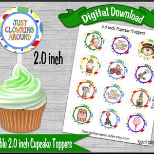 Circus cupcake toppers Carnaval verjaardag Feest 2,0 inch cupcake kiest Circus Baby douche partij topper Digitale Diy afdrukbare INSTANT DOWNLOAD