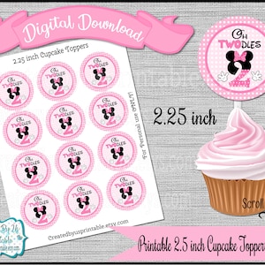 Oh Twodles cupcake toppers Minnie Mouse Birthday Party 2nd Birthday Two-dles Birthday party 2.25 inch tag Digital printable INSTANT DOWNLOAD