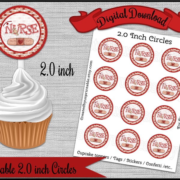 Nurse cupcake toppers Medical Party Cupcake Toppers  2 inch gift tags Retirement party cupcake picks  Digital Diy printable Instant Download