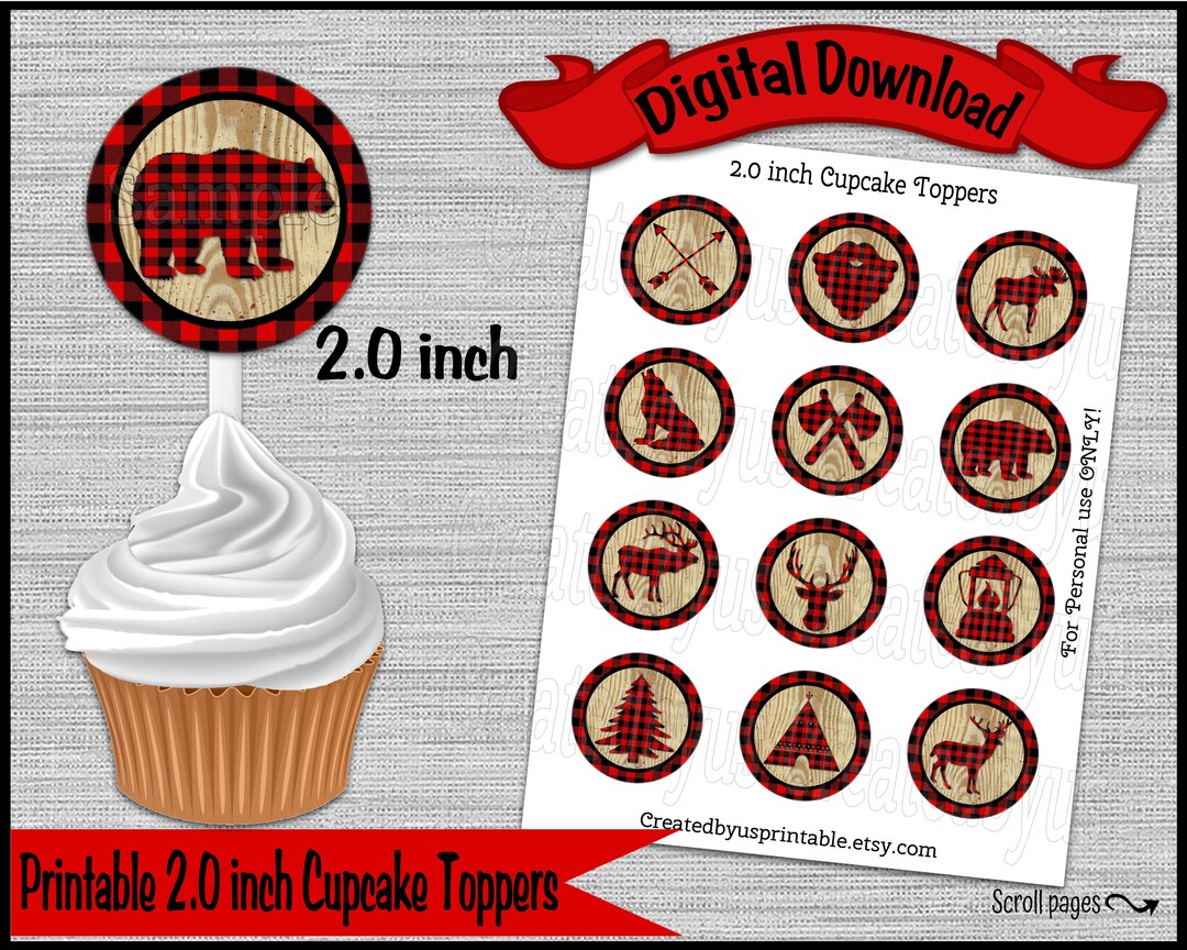 Lumberjack Cupcake Toppers Lumber Jack Birthday Party Buffalo Plaid ...