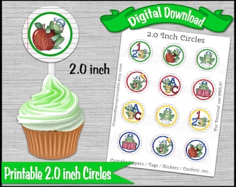 Back to School Cupcake Toppers / Tags Erster Schultag Cupcake Picks 2,0 Zoll Kreise Digital Diy druckbar SOFORT DOWNLOAD