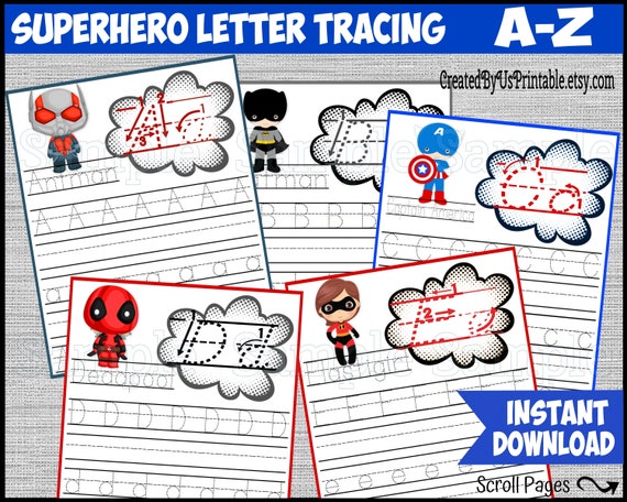 26 alphabet superhero phonics superhero a z trace worksheet etsy