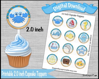 Under the Sea cupcake topper Ocean Beach birthday party Party 2.0 inch Nautical Cup cake cupcake pick Digital Diy printable INSTANT DOWNLOAD