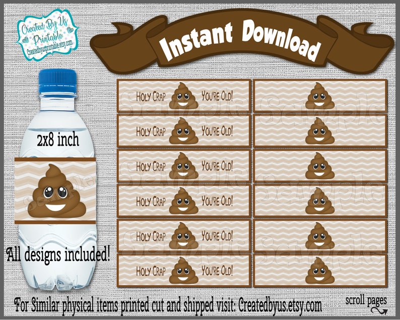 INSTANT DOWNLOAD Poop Water Bottle Labels Holy Crap You're - Etsy
