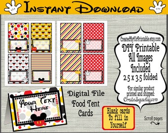 INSTANT DOWNLOAD Mickey food tent cards EDITABLE Mickey place cards Mickey birthday Table food Label Mickey decorations Digital Download Diy