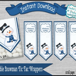 Snowman mint labels Christmas mint candy gifts Winter mint wrappers Christmas favors party favor Digital Download Instant Download Printable