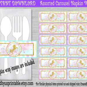 INSTANT DOWNLOAD Carousel Napkin wraps Carnival Birthday Decorations Baby shower napkin bands Paper napkin ring holders Digital Download Diy