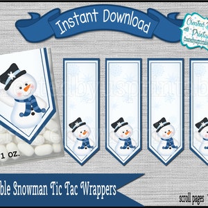 Snowman mint labels Christmas candy gifts Mint candy wrappers Winter party favors Candy Christmas favors Digital Download Instant Download
