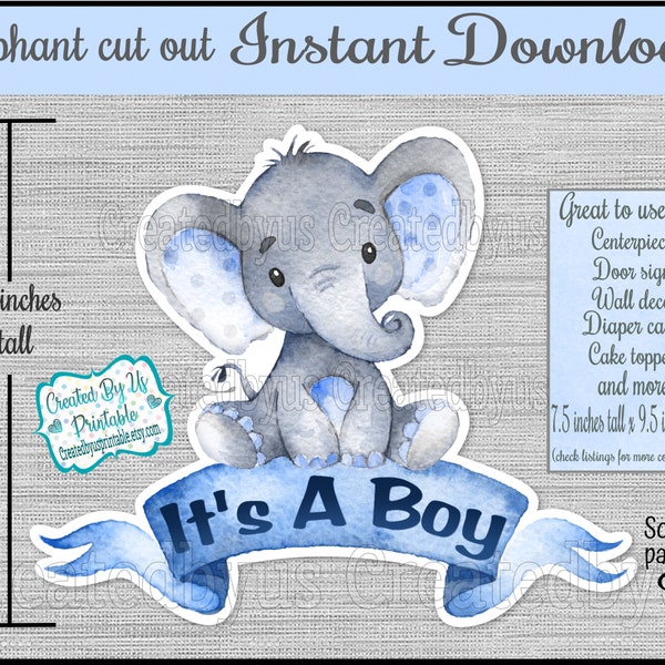 It's a boy elephant centerpiece Baby Elephant cake topper Blue baby boy Elephant shower Door sign Digital Diy Printable INSTANT DOWNLOAD