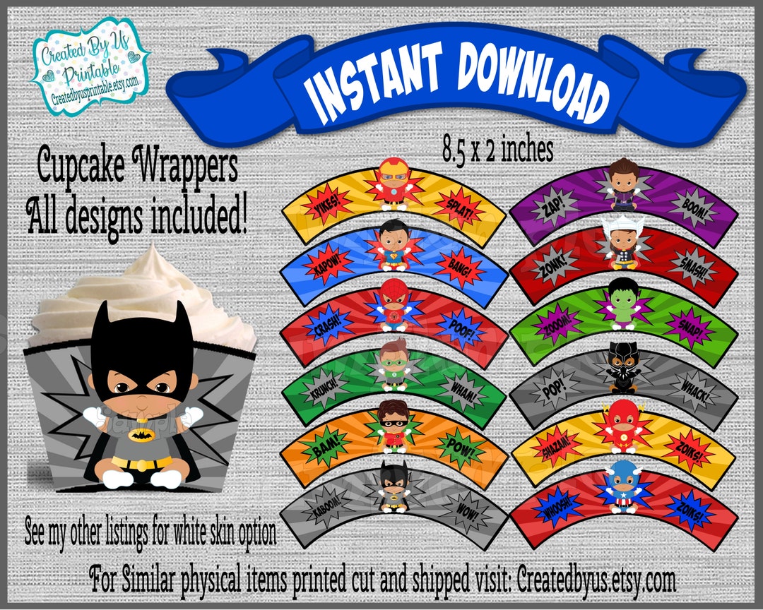 INSTANT DOWNLOAD Baby Superhero Cupcake Wrappers Birthday Party ...