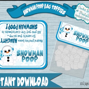 Adornos para bolsas de caca de muñeco de nieve Adornos para bolsas de Navidad Adornos para bolsas de golosinas Adornos navideños imprimibles Recuerdo navideño de muñeco de nieve Descarga instantánea digital