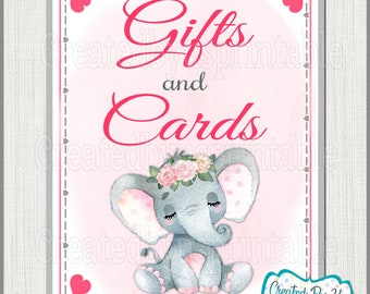 Baby Shower Gifts and cards sign Pink Floral sleeping elephant Baby Girl shower cards gifts sign Pink elephant sign little peanut BGFPE2
