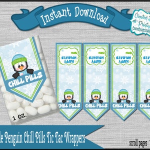 Chill Pills mint labels Christmas mint candy gifts party favors Christmas favors Penguin mint wrappers Digital Download Instant Download DIY