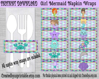 DESCARGA INSTANTÁNEA Envolturas de servilleta sirena Decoraciones Decoración sirena baby shower servilletero bandas Soporte de servilleta de papel Soporte para servilleta Digital Descargar Diy
