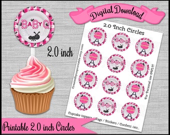 Baby Q muffinstoppare Barbecue babyshowerfest 2,0 tums cirklar muffinsplockar Rosa BBQ-muffins Digitala DIY-utskrivbara DIREKT NEDLADDNING