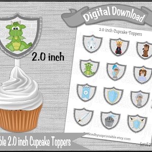 Mittelalter Cupcake Toppers Mittelalter Kinght Geburtstag Party 2,0 Zoll Cupcake Picks Baby Shower Kuchen Digital Diy druckbar SOFORT DOWNLOAD
