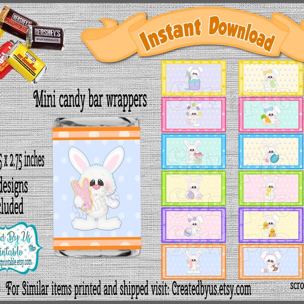 INSTANT DOWNLOAD Mini Easter candy bar wrappers Easter Baby shower Decoration Bunny candy bar wraps candy bar stickers Digital Download Diy