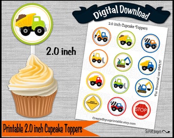 Toppers de cupcakes de construcción Dump Truck Party 2.0 pulgadas cupcake picks Under Construction Baby shower Digital Diy imprimible DESCARGA INSTANTÁNEA