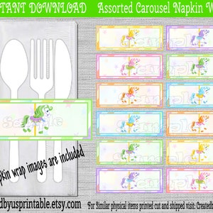 INSTANT DOWNLOAD Carousel Napkin wraps Carnival Birthday Decorations Baby shower napkin bands Paper napkin ring holders Digital Download Diy