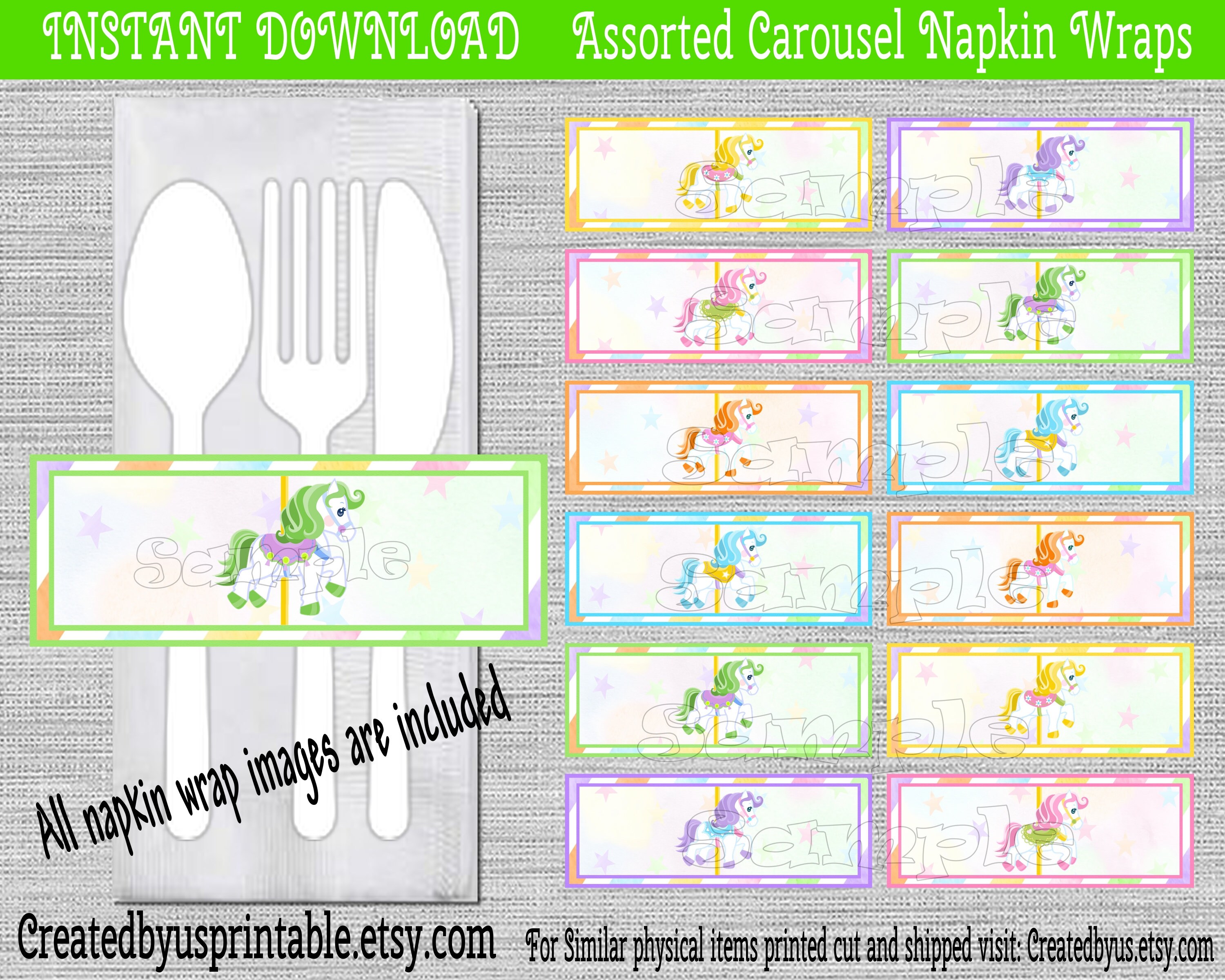 INSTANT DOWNLOAD Carousel Napkin Wraps Carnival Birthday Decorations ...