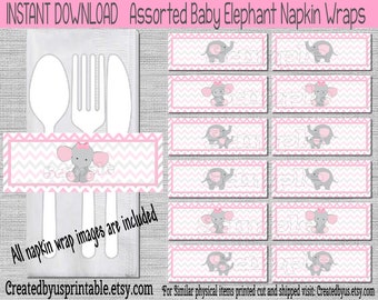 Servilletas de elefante bebé, decoración para baby shower (descarga digital)