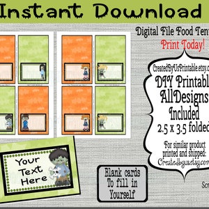 Halloween food tent card Halloween Shower Birthday Table food sign EDITABLE Halloween place card Digital Download INSTANT DOWNLOAD Printable