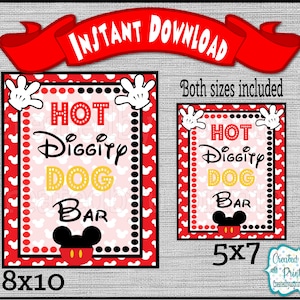 Printable Mickey Mouse 8x10 and 5x7 Hot Diggity Dog Bar Party Signs Mickey Signs Mickey birthday party Digital Download Diy INSTANT DOWNLOAD