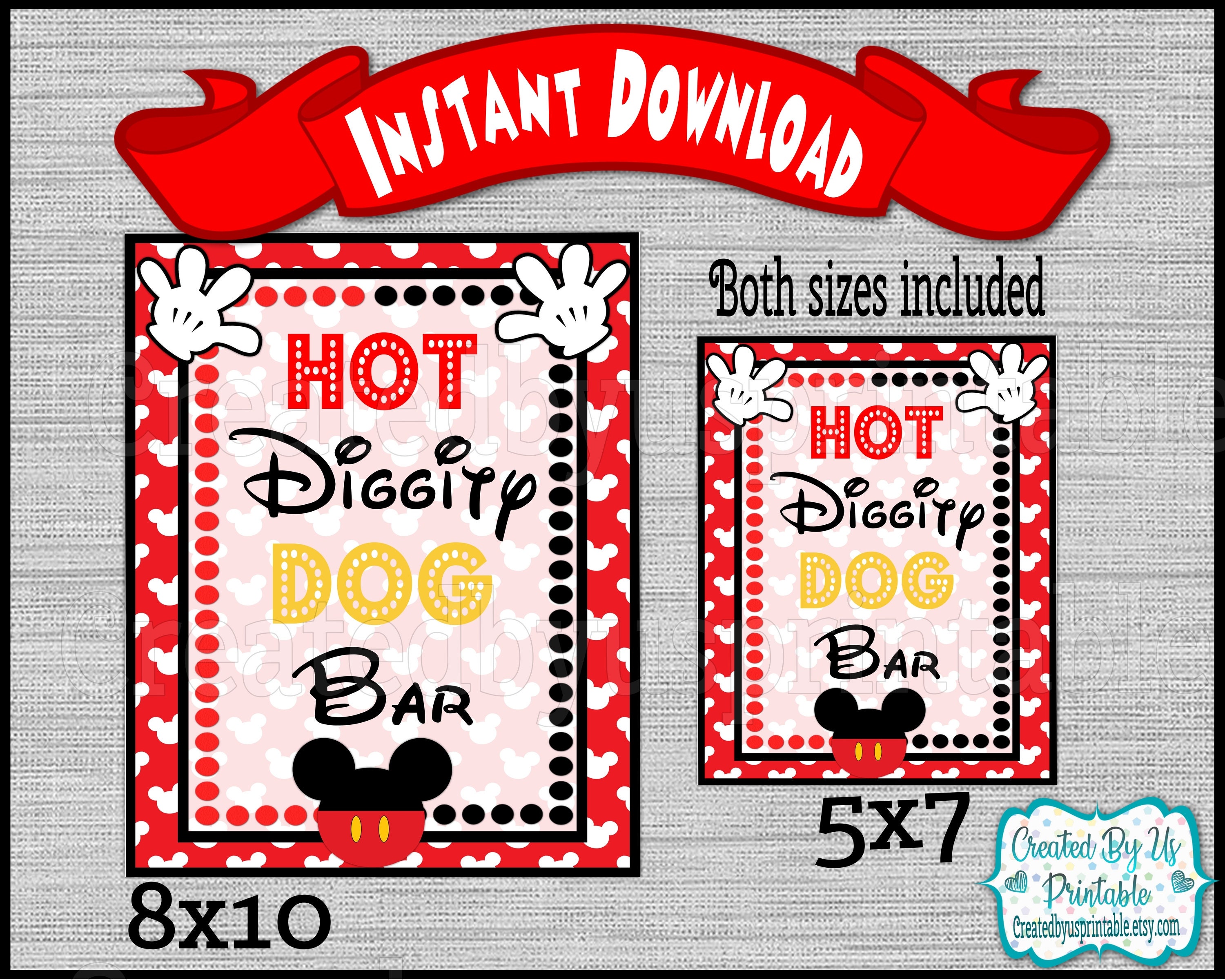 Printable Mickey Mouse 8x10 and 5x7 Hot Diggity Dog Bar Party | Etsy